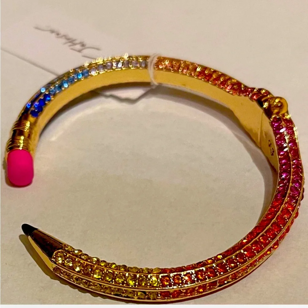 New Betsey Johnson Back to School Rainbow Glitter Pencil Bangle Bracelet - Picture 8 of 14